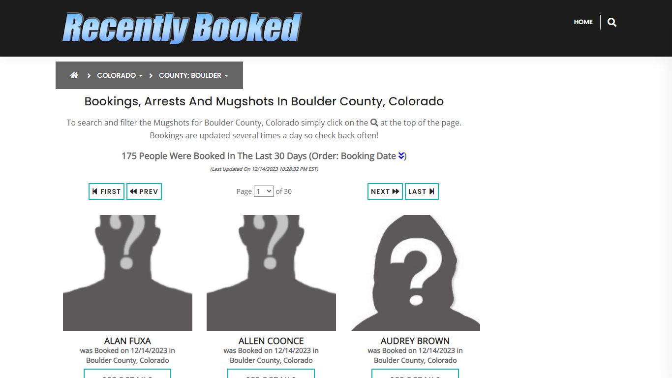 Bookings, Arrests and Mugshots in Boulder County, Colorado